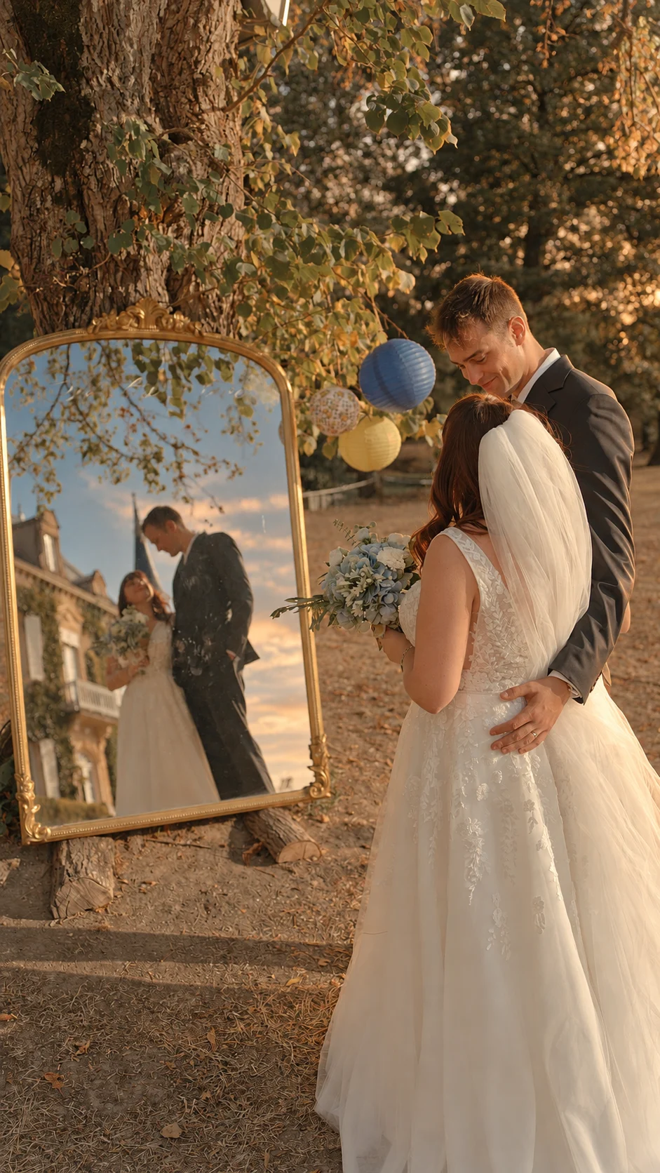 Reflet de mariée dans un miroir